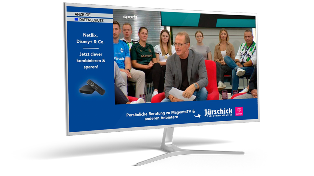 TV-Mockup mit einer Werbeeinblendung eines Autohauses