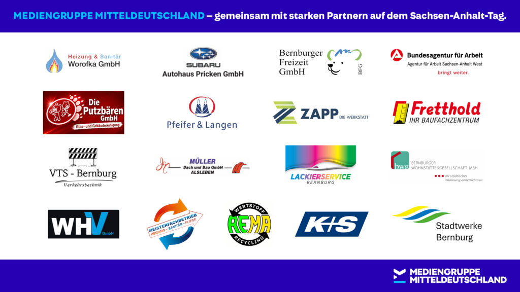 Logos der Sponsoren der Mediengruppe Mitteldeutschland in einer mehrspaltigen Anordnung.